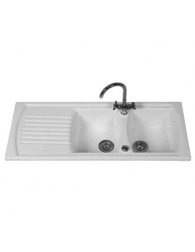 Thomas Denby Sonnet Double Bowl Kitchen Sink White Ceramic 1205x500 SO2BDWT