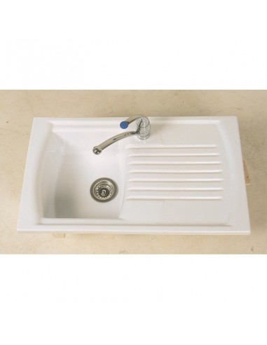 Denby Sonnet 1.0 Bowl Ceramic kitchen sink & drainer. Clean white, universal handing SOLBWT