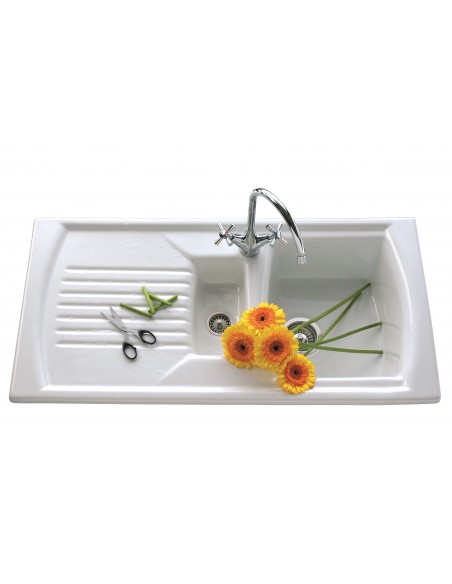 Thomas Denby Sonnet 1.5 Ceramic Kitchen Sink White Curved Bowl SO15BWT